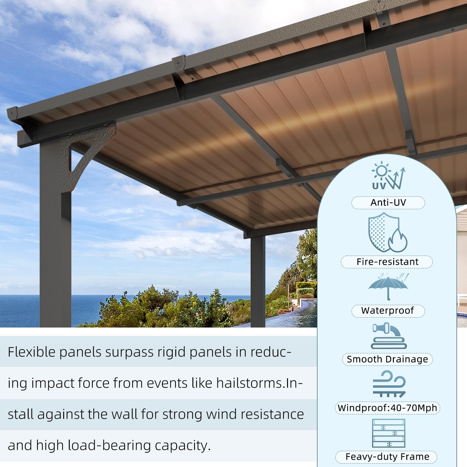 AECOJOY 28' x 10' Gazebo for Patio, Large Wall-Mounted Hard Top Lean-to Gazebo Pergola with Roof 10' x 28' on Clearance, Heavy Duty Patio Awnings for Decks, Backyard