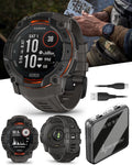 Garmin Instinct 3 Solar 50 mm, Rugged Outdoor GPS Smartwatch, Built-in Flashlight, Up to 40 Days of Battery Life, Black with Charcoal Band Bundle