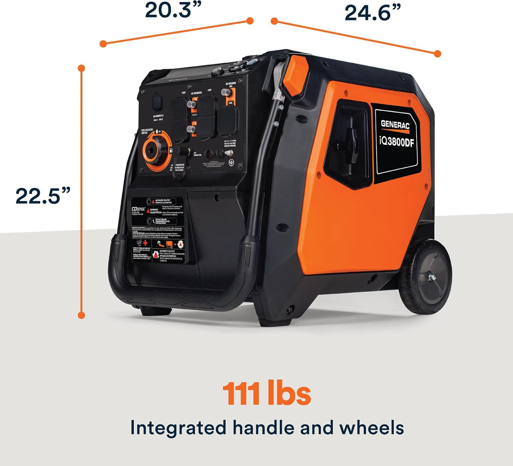 Generac 3,800-Watt Dual-Fuel Portable Inverter Generator - Gas and Propane Compatible - Quiet Operation - Clean, Stable Power - Great for Home Backup, Camping, and RV Use