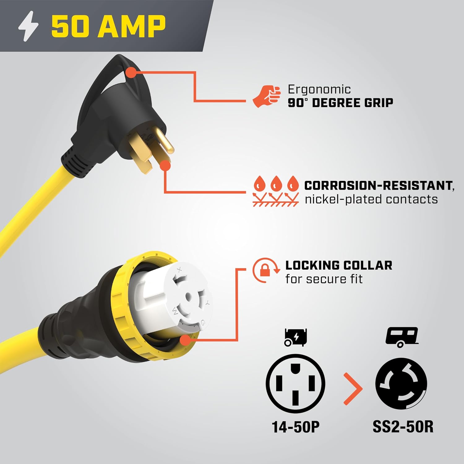 Champion Power Equipment 30-Foot 50-Amp 125/250-Volt RV Generator Power Cord, (14-50P to SS2-50R)
