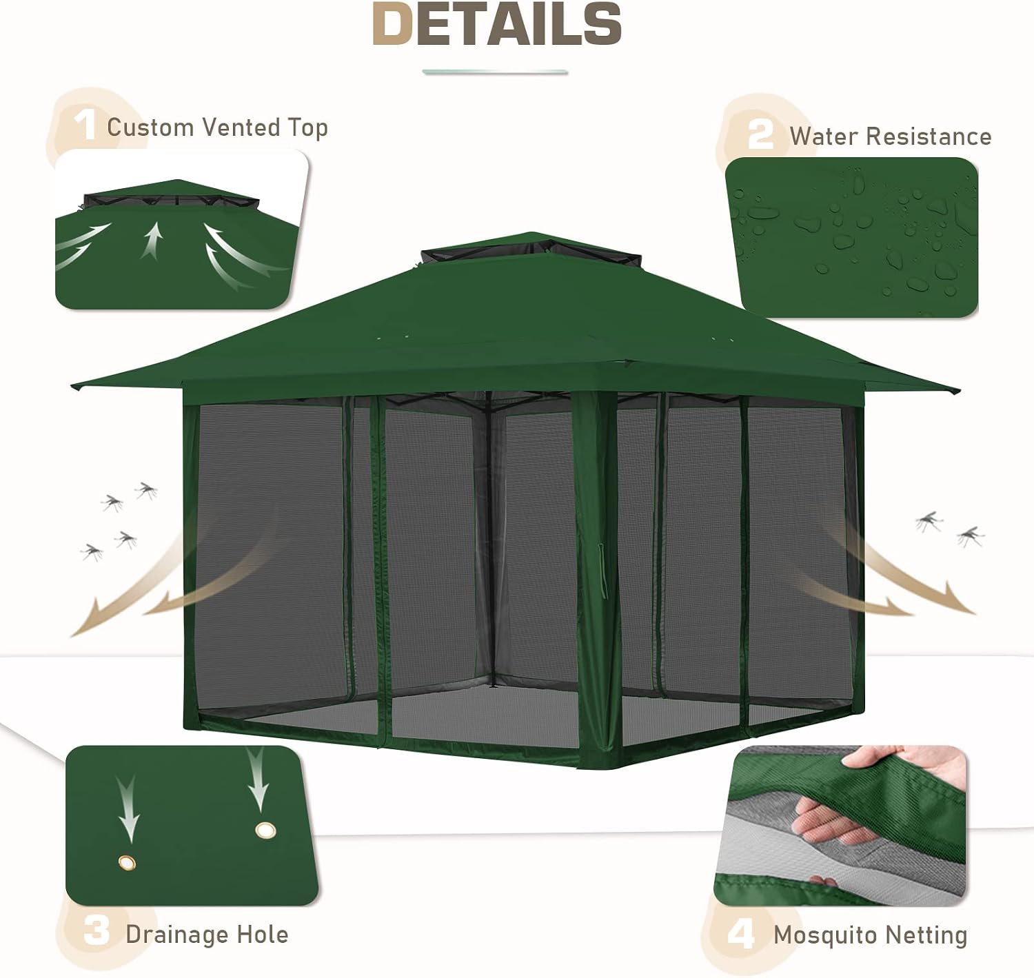 EAGLE PEAK 13x13 Pop Up Gazebo with Mesh Netting, Easy Up Screened Canopy for Patio and Backyard, Easy Set up Outdoor Gazebo (Green)