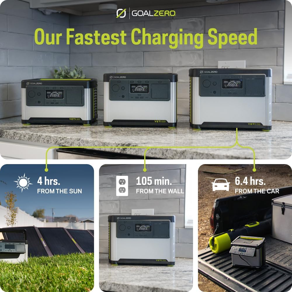 Goal Zero Yeti Portable Power Station, Yeti 700, 677 Watt Hour LiFePO4 Battery, Water Resistant & Dustproof Solar Generator for Outdoors, Camping, Tailgating, & Home, Clean Renewable Off-Grid Power