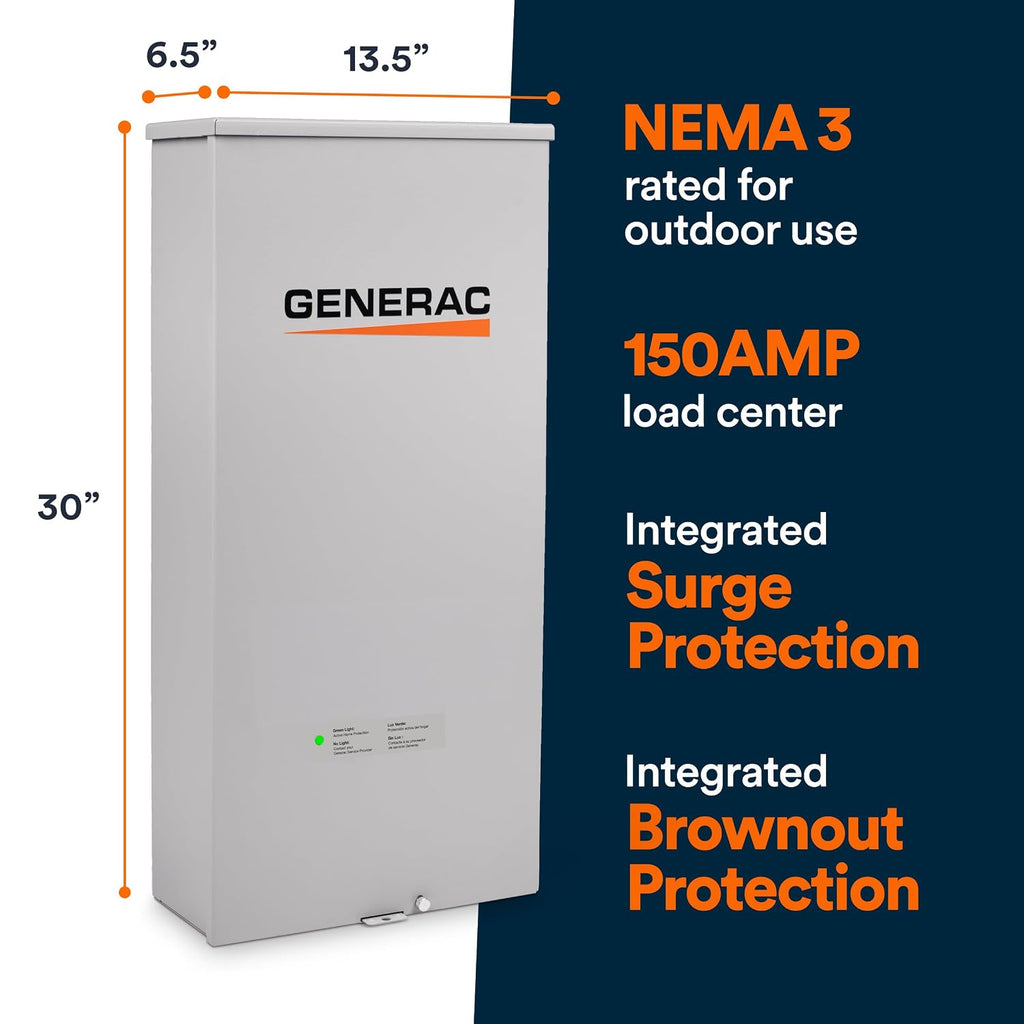 Generac Next Gen 150 Amp Automatic Generator Transfer Switch, Open Transition, Service Rated, Factory-Installed Whole-Home Surge Protection, Outdoor Enclosure