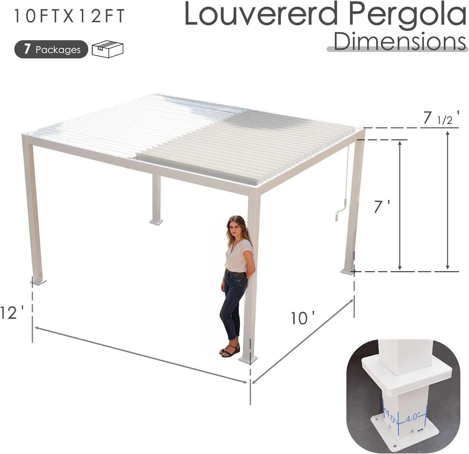 Kozyard Outdoor Louvered Pergola 10' x 12' Pergola Sun Shade All-Weather Aluminum Packing Shelter with Drainage System Adjustable Roof Waterproof for Poolside Balcony Patio Garden Yard White