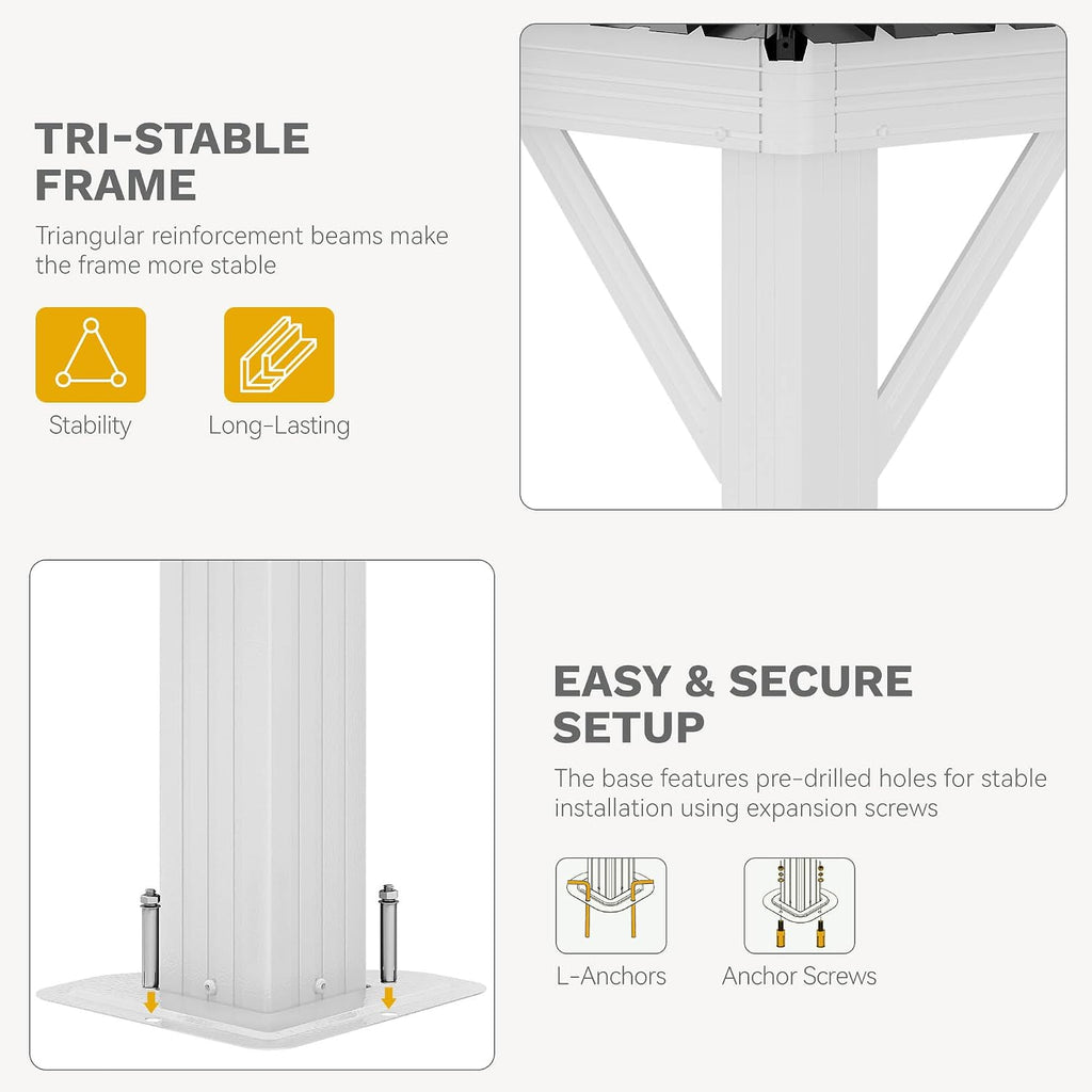 DWVO 10x10ft Hardtop Gazebo Double Roof Outdoor Galvanized Roof Aluminum Frame White Gazebo with Netting and Curtain Garden Tent for Patio, Backyard Deck