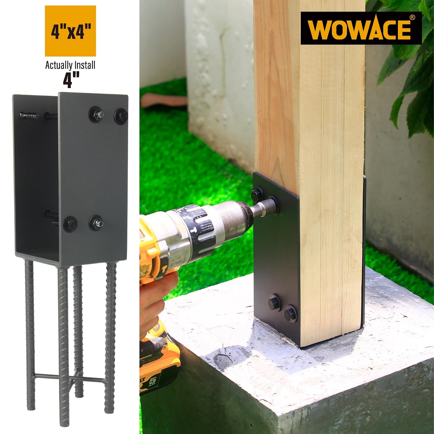 4'x4' Stainless Steels U-Shape Post Holder, Wet Concrete Post Anchor, Heavy-Duty Post Base Bracket for Fence, Deck Railing, Wood Gazebo, Pergola (8pack-Dark Gray)