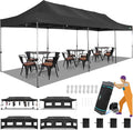 COBIZI 10x30 Heavy Duty Pop up Canopy with 8 sidewalls Party Tent for Parties Weddings Events UPF 50+ Waterproof Commercial Gazebo with Roller Bag, Black(Frame Thickened)