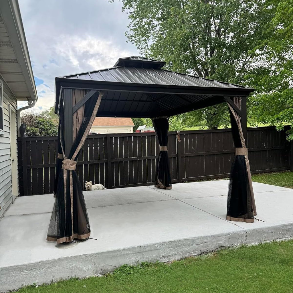 Domi 8x8FT Outdoor Gazebo, Patio Gazebo with Galvanized Steel, Hardtop Gazbo for Patio, Deck, Backyard, Curtain and Netting Included
