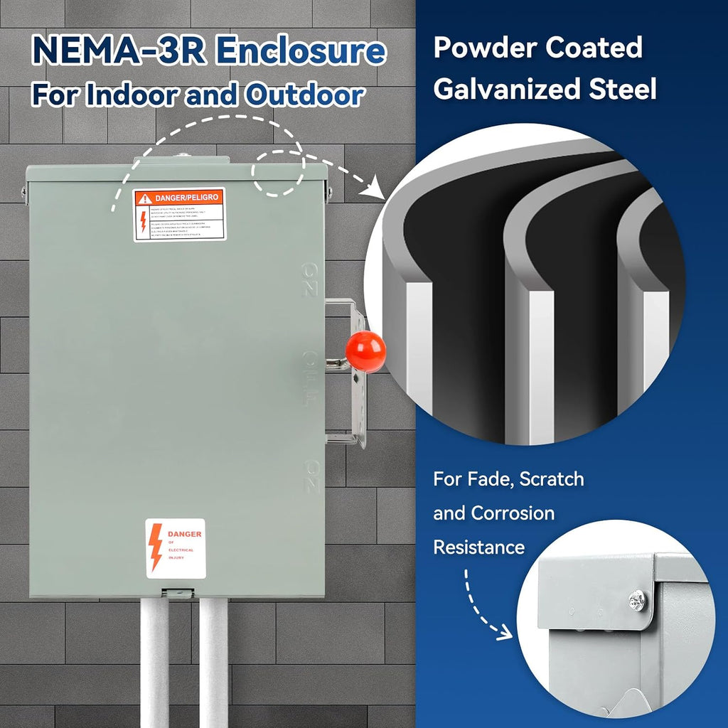 200 Amp Generator Transfer Switch Manual, 48000W General Duty Double Throw Switch, 120/240V, Stronger&Stability, Meeting NEMA 3R Standards for Outdoor and Indoor, Enlarged Enclosure for Easy Wiring