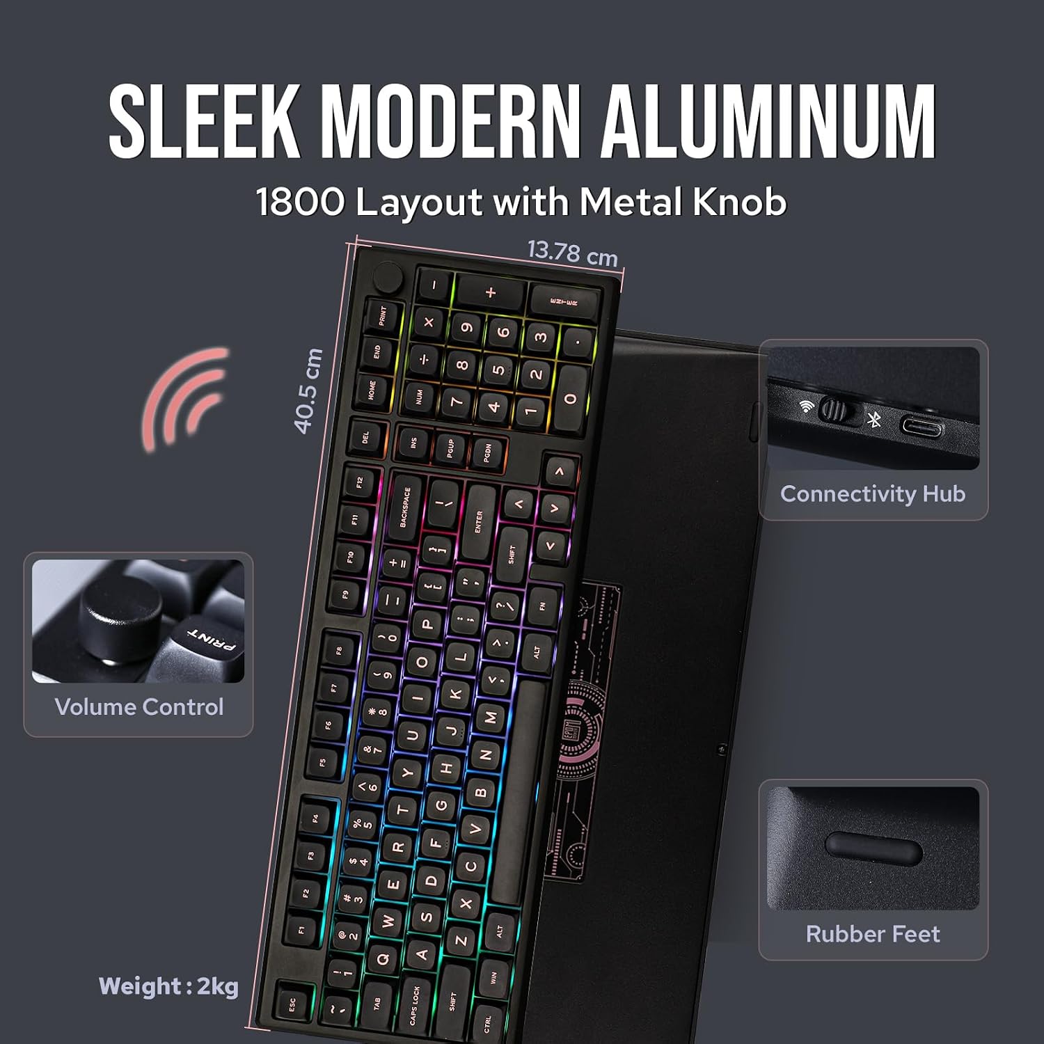 EPOMAKER Galaxy100 QMK/VIA Wireless Gaming Keyboard, Aluminum Shell, BT/2.4Ghz/USB-C, Pre-Lubed Hot-Swappable Linear Switches, NKRO, RGB Backlit (Black, Wisteria Linear Switch)