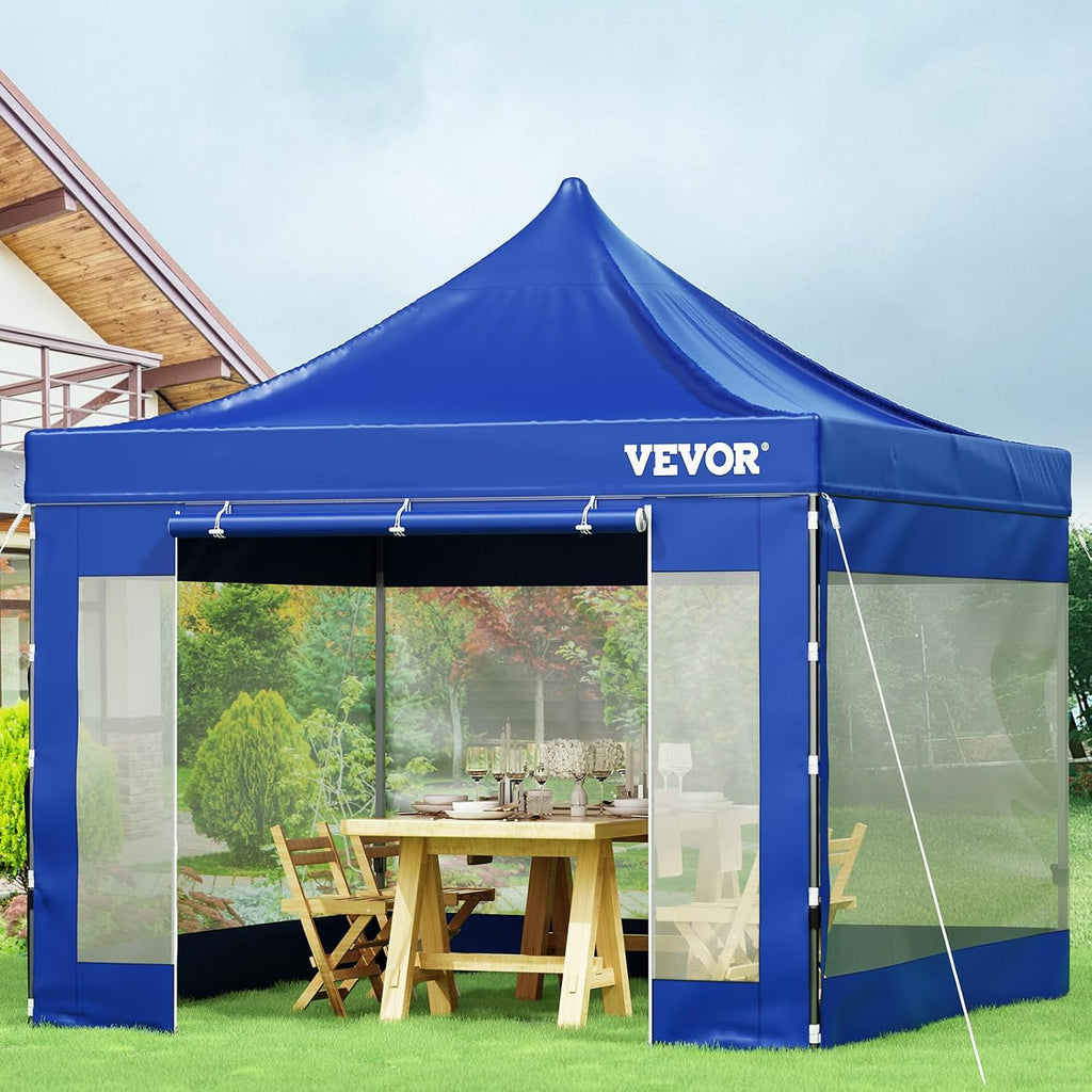 VEVOR 10x10 FT Pop up Canopy with Removable Sidewalls, Waterproof Winter Instant Canopies, Portable Gazebo Tent with Wheeled Bag, UV Resistant Enclosed Canopy for All-Weather Outdoor Events Blue