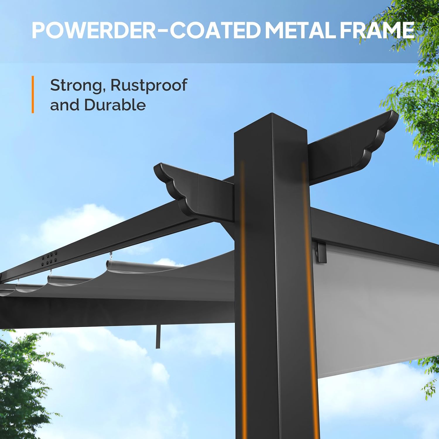 Outvita Patio Pergola, 10x10ft Aluminum Gazebo with Adjustable Retractable Waterproof Sun Shade Shelter Awning for Garden Lawn Deck