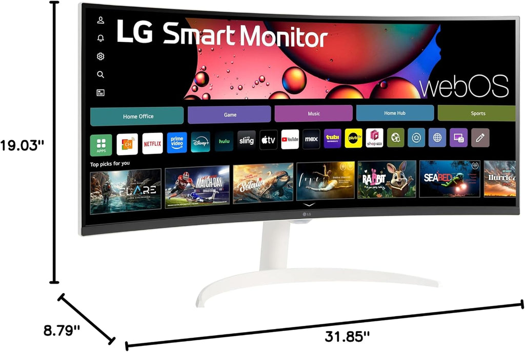 LG 34SR60QC-W 34-inch QHD (3440x1440) Curved Smart Monitor with Streaming, UltraWide Screen, webOS, HDR10, 100Hz, Built-in Speaker, AirPlay2, Screen Share, Bluetooth, ThinQ App, White
