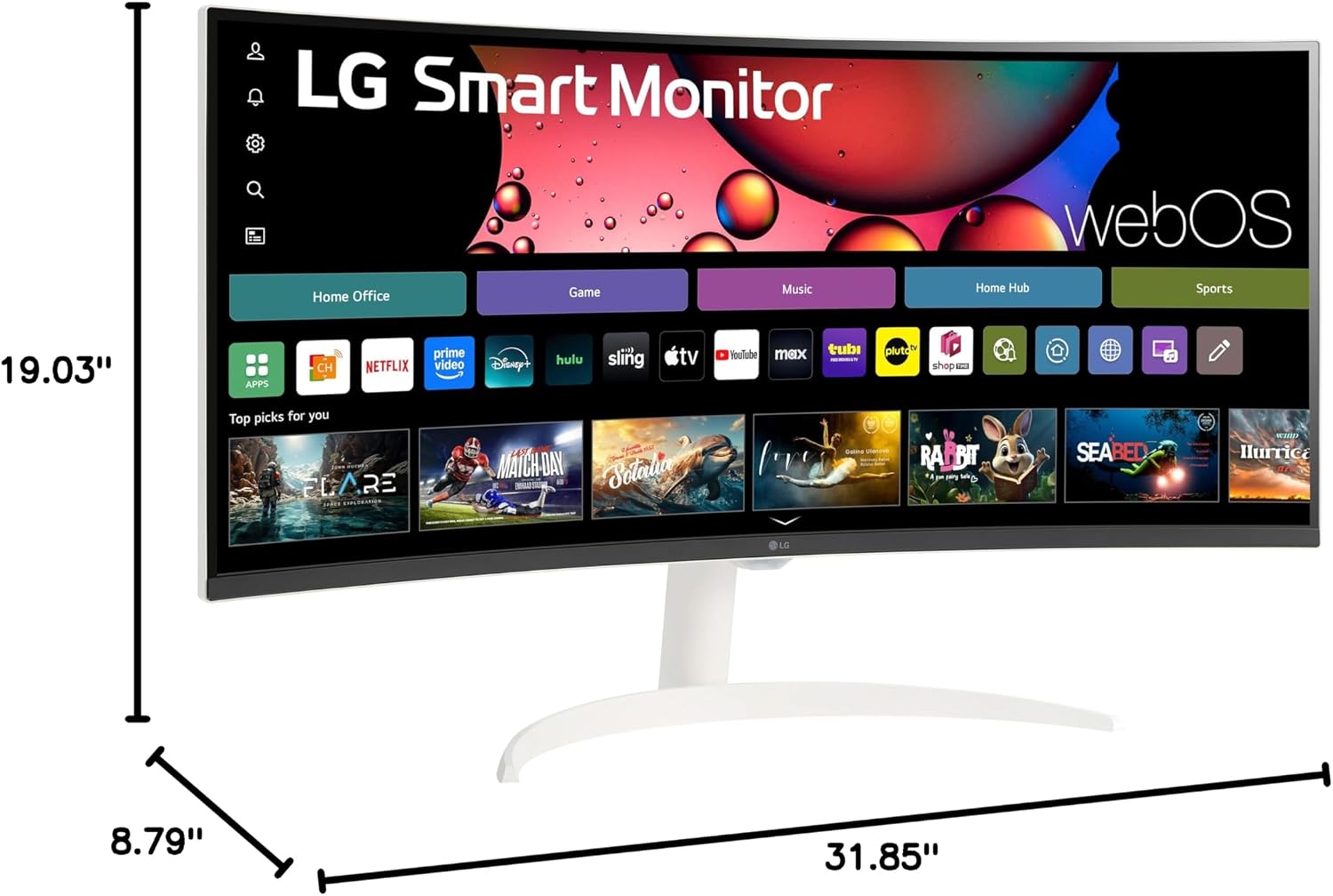 LG 34SR60QC-W 34-inch QHD (3440x1440) Curved Smart Monitor with Streaming, UltraWide Screen, webOS, HDR10, 100Hz, Built-in Speaker, AirPlay2, Screen Share, Bluetooth, ThinQ App, White