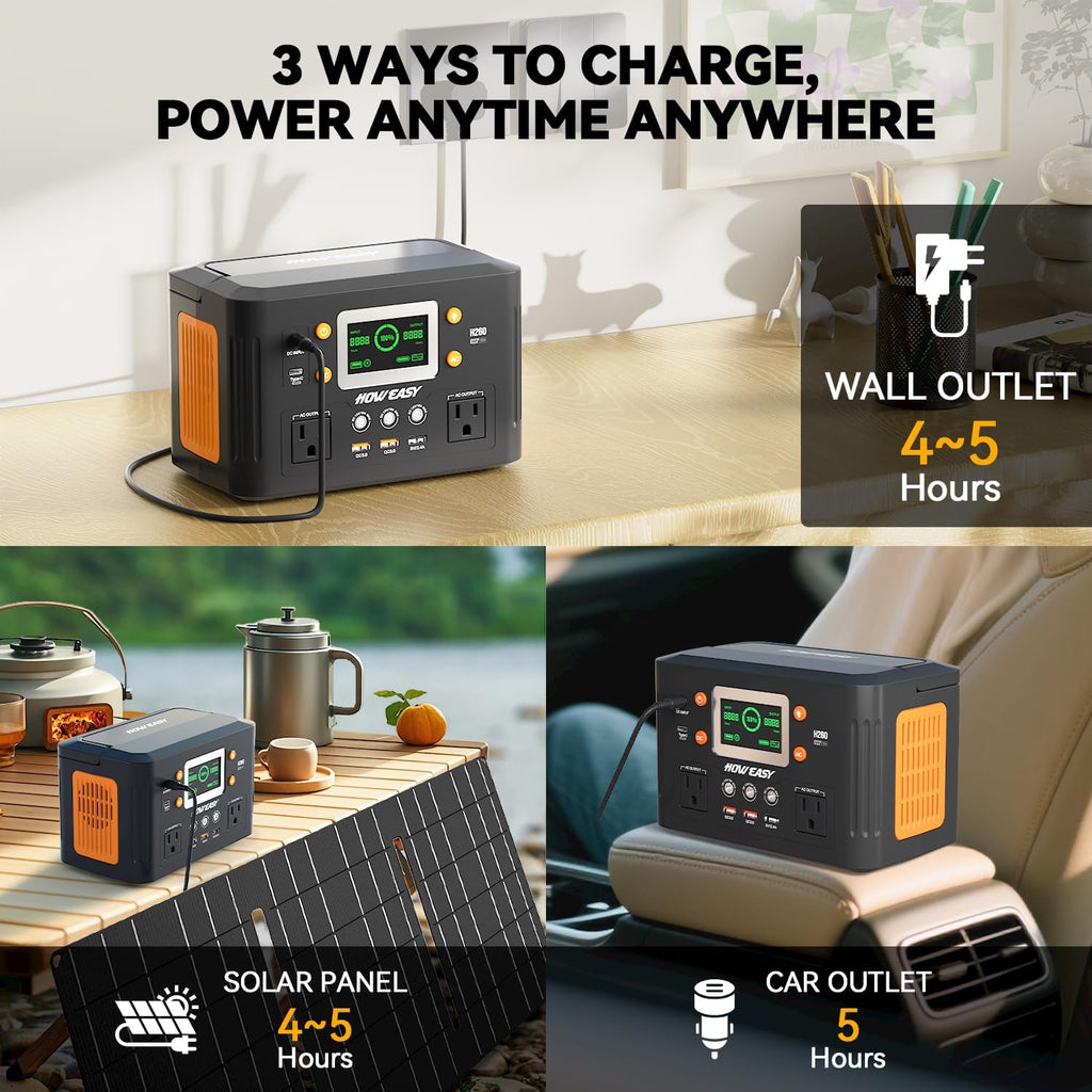 HOWEASY Portable Power Station,260W(500W peak) Solar Generator with PD 65W,110V Pure Sine Wave AC Outlet, 48000mAh Backup Lithium Battery for Outdoor Camping Travel Home Emergency