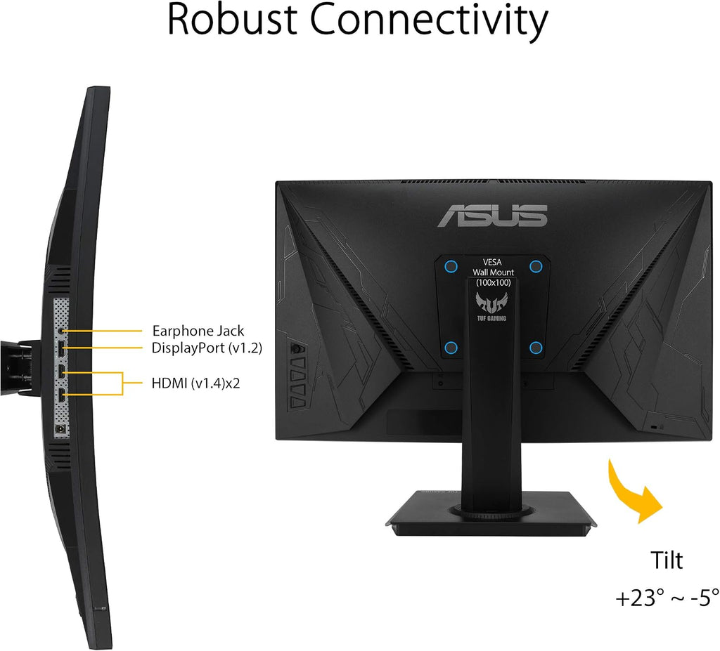 ASUS TUF Gaming 23.6' 1080P Curved Monitor (VG24VQE) - Full HD, 165Hz, 1ms, Extreme Low Motion Blur, Adaptive-Sync, FreeSync Premium, Shadow Boost, VESA Mountable, DisplayPort, HDMI