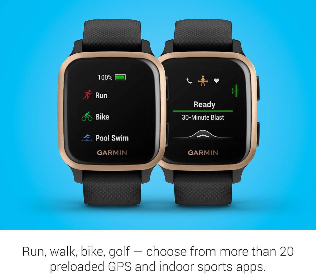 Garmin Venu Sq Music, GPS Smartwatch with Bright Touchscreen Display, Features Music and Up to 6 Days of Battery Life, Black and Rose Gold