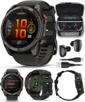 Garmin Fenix 8 Pro 51mm AMOLED Sapphire Premium Connected Multisport GPS Smartwatch, inReach Technology, Carbon Gray DLC Titanium w/Black Silicone Band with Black Earbuds Bundle