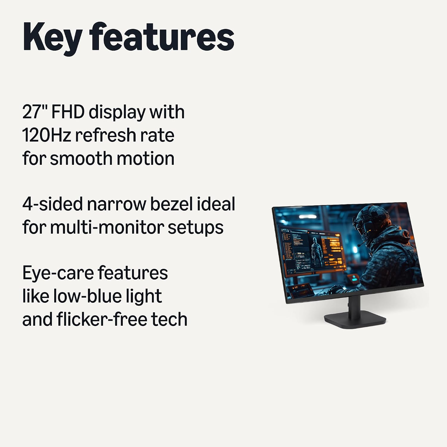 Amazon Basics 27-inch Computer Monitor, 120 Hz, 1080P, IPS, HDMI, DisplayPort, VESA Compatible for Office, Home