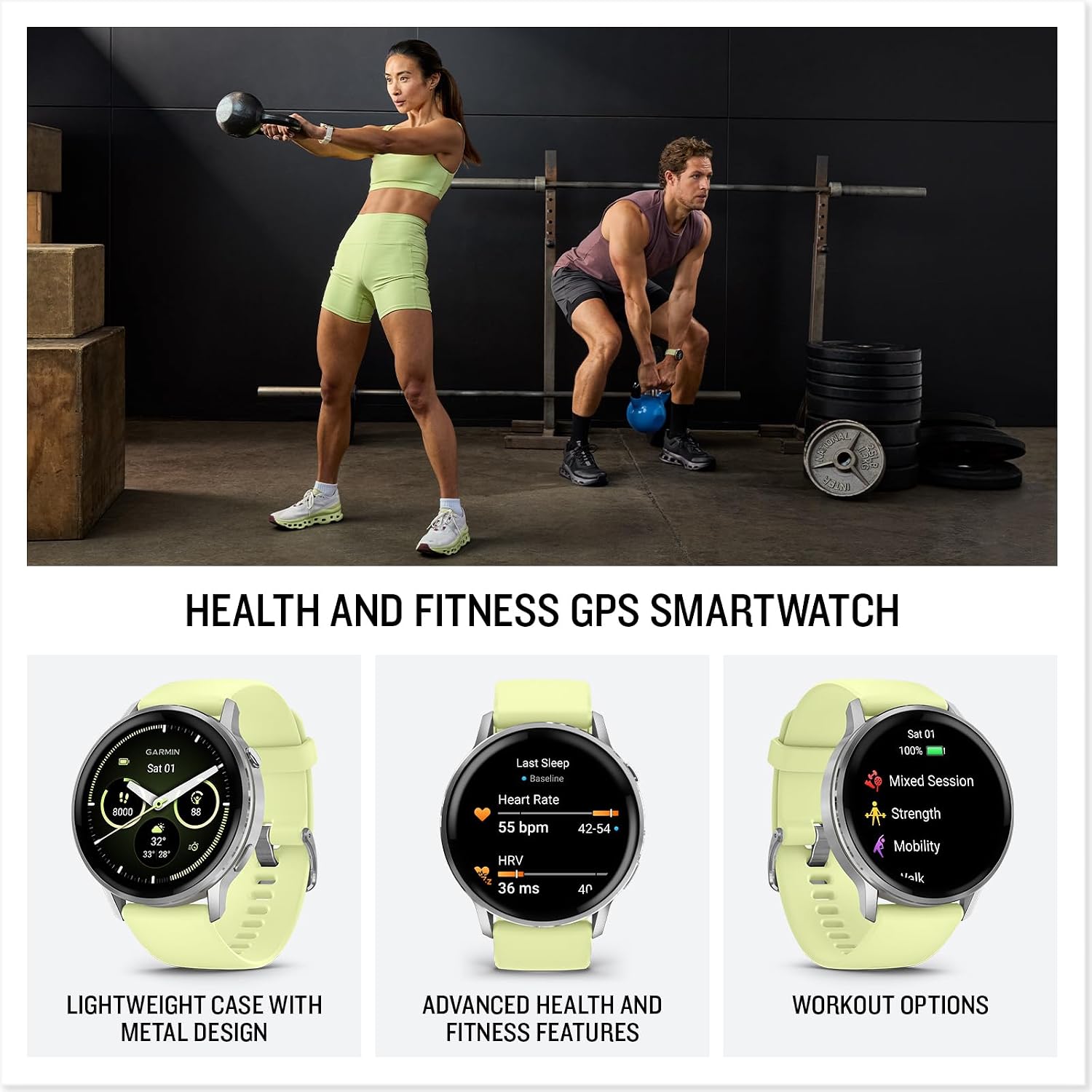 PlayBetter Garmin Venu 4 (Silver/Citron, 45mm) Fitness GPS Smartwatch Bundle - AMOLED Display, Built-in Flashlight, Long Battery Life Portable Charger & HD Screen Protectors