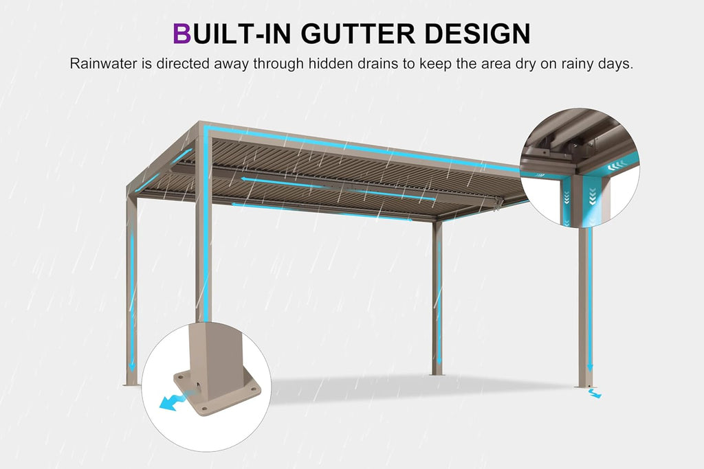 PURPLE LEAF Louvered Pergola 10' × 15' Outdoor Hardtop Gazebo Adjustable Aluminum Sun Shade for Deck Garden Backyard Patio Retractable Roof Canopy