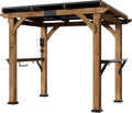 Modern Shade Cedar Wood Frame Grill Gazebo 6' x 8' with USB & USB-C Charging Ports, Galvanized Steel Roof, Side Shelves, Paper Towel Holder, and Rotatable Hooks, Ideal BBQ Gazebo for Patio