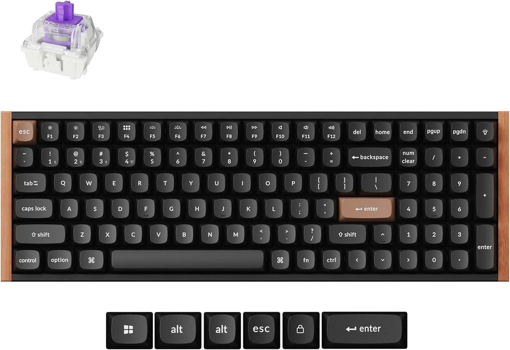 Keychron K4 HE 96% Wireless Hall Effect Keyboard with Number Pad, Rapid Trigger Magnetic Switches, QMK Launcher, 2.4GHz/Bluetooth/Wired, Mac & Windows, Wood Accent Frame, Black (Non-Shine-Through)