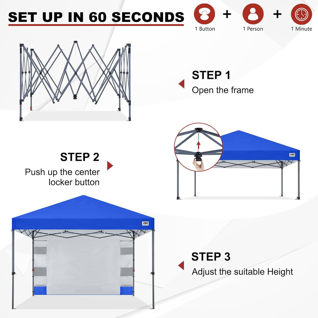 ABCCANOPY Pop Up Canopy with Sidewall,10x10 Outdoor Canopy Tent with Storage Sidewall for Commercial Events with 4 Weights (Royal Blue)
