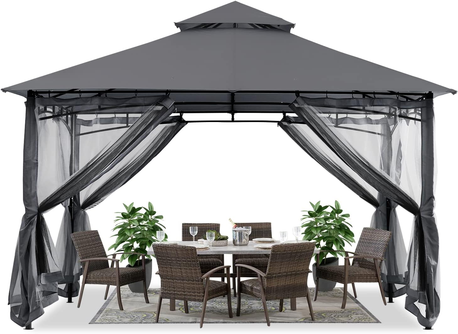 ABCCANOPY Gazebos for Patios 8x8 - Outdoor Steel Frame Gazebo with Mosquito Netting for Lawn Backyard Garden Deck (Dark Gray)