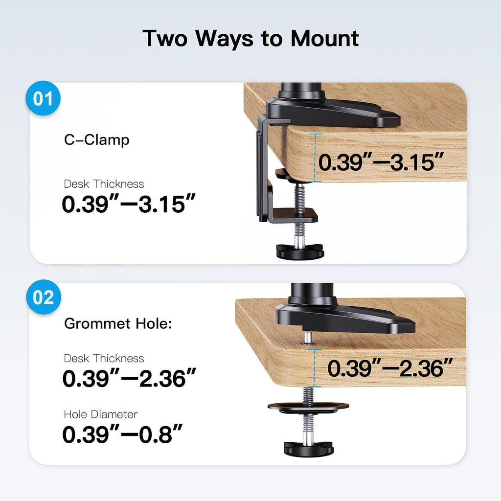 HUANUO Gaming Triple Monitor Stand, Full Motion Articulating Triple Monitor Mount Fit 17 to 32 inch Flat/Curved LCD Computer Screens with Clamp, Grommet Kit, Silver