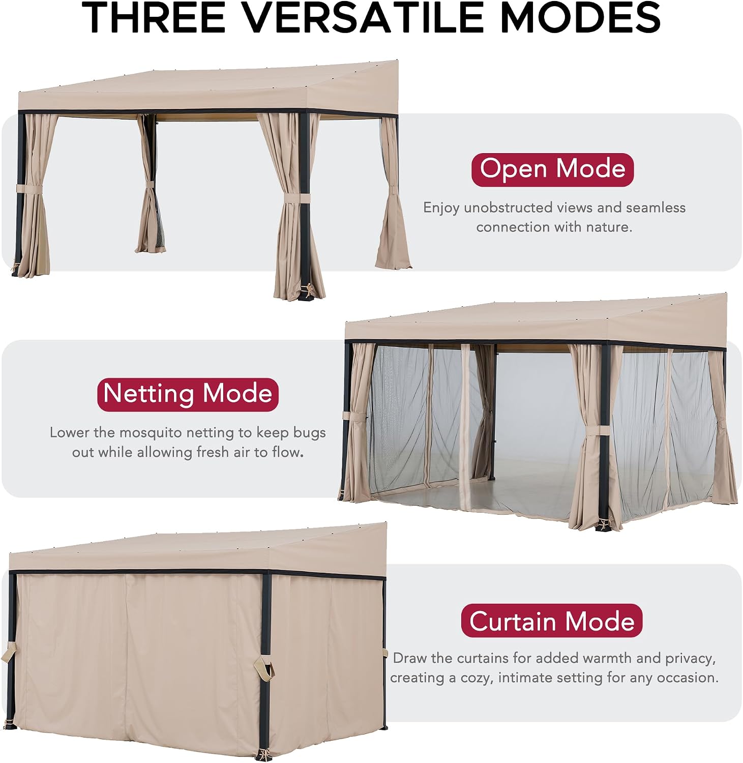 Sunjoy 10 x 12 ft Wall Mounted Gazebo with Weather Resistant Fabric Roof, Black Aluminum & Metal Frame Lean to Gazebo with Curtains and Netting