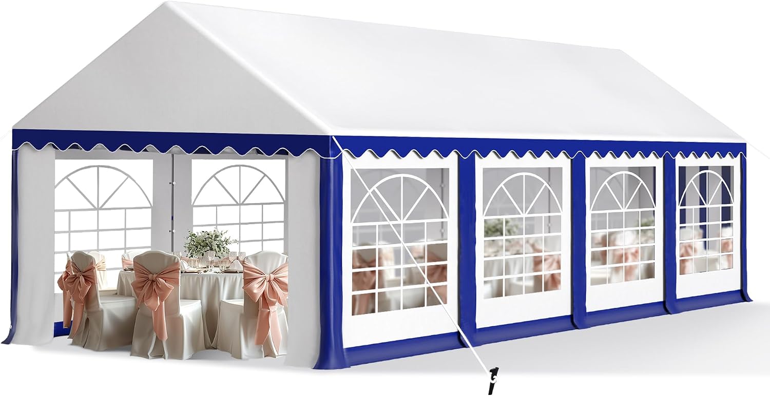 Tents for Parties Party Tent 13x26 ft, Outdoor Canopy Carpas para Fiestas Heavy Duty, Large Waterproof Patio Event Wedding Tent White & Blue with Sidewalls Walls for Backyard