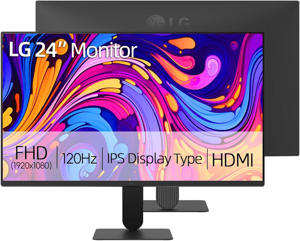 LG 24' FHD IPS Monitor, 1920x1080, 120Hz, 1ms MBR, AMD FreeSync Premium, HDR10, 99% sRGB, HDMI, VGA, Tilt Adjustable Stand, 3-Side Borderless Design for Home Office and Gaming