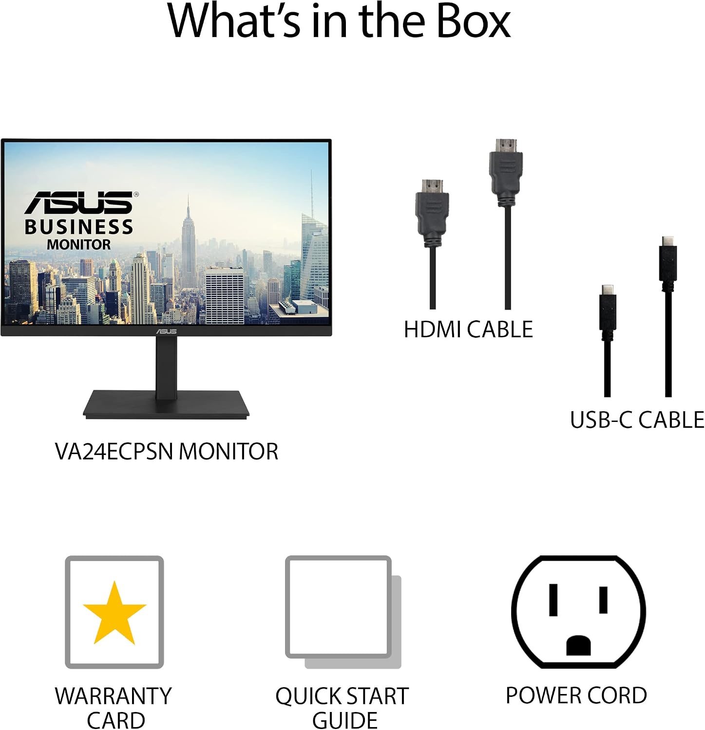 ASUS 23.8' 1080P Docking Monitor (VA24ECPSN) - Full HD, IPS, 75Hz, Adaptive-Sync, Speakers, Eye Care, Low Blue Light, Flicker Free, USB-C, RJ45, HDMI, Frameless, Height Adjustment, VESA Wall Mountable