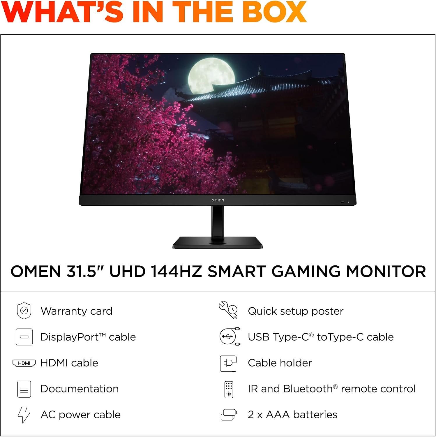 HP OMEN 31.5 inch UHD 144Hz Smart Gaming Monitor, 4K UHD Display (3840 x 2160), IPS Panel Technology, VESA DisplayHDR 400, 1ms GtG (with Overdrive), NVIDIA G-SYNC Compatible, Black, OMEN 32x (2025)