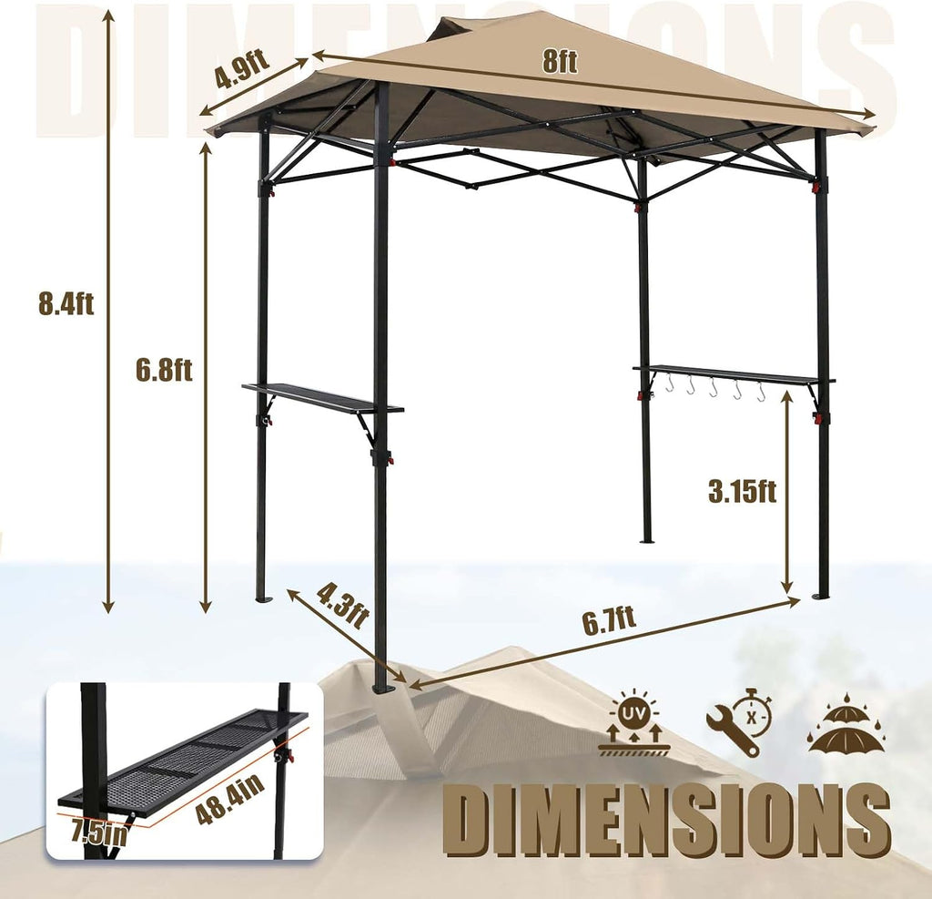 EAGLE PEAK 8x5 Pop up Grill Gazebo with Carry Bag, Instant Outdoor BBQ Canopy Tent with Air Vent for Barbeque, Picnic and Patio, Beige