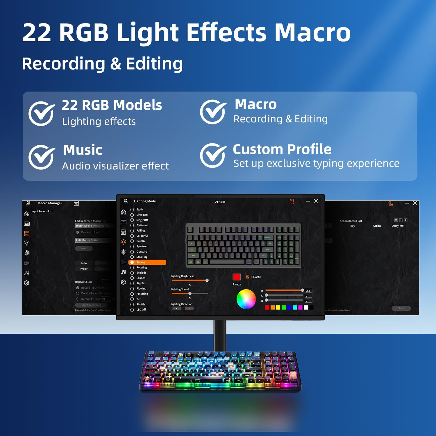 ZORNHER ZH980 Mechanical Keyboard,95% Blue Creamy Keyboard with Number Pad,Van Gogh's Starry Night Dye Sublimation PBT Keycaps,Creamy Sounding Linear Switches,Hot-Swappable,RGB Backlit