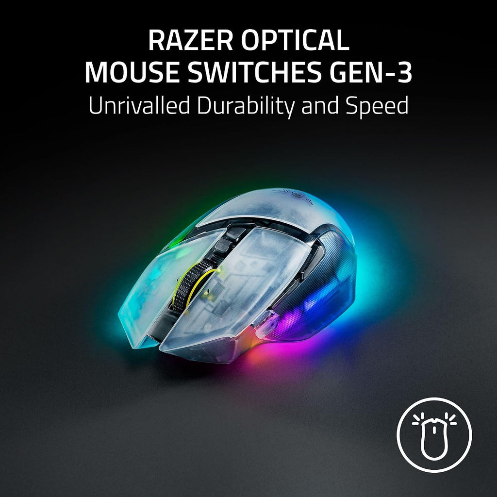 Razer Basilisk V3 Pro Wireless Gaming Mouse, 35K DPI Sensor, HyperScroll Tilt Wheel, Optical Switches, 13 Customizable Controls, RGB Lighting, Up to 140-Hour Battery Life, Phantom White
