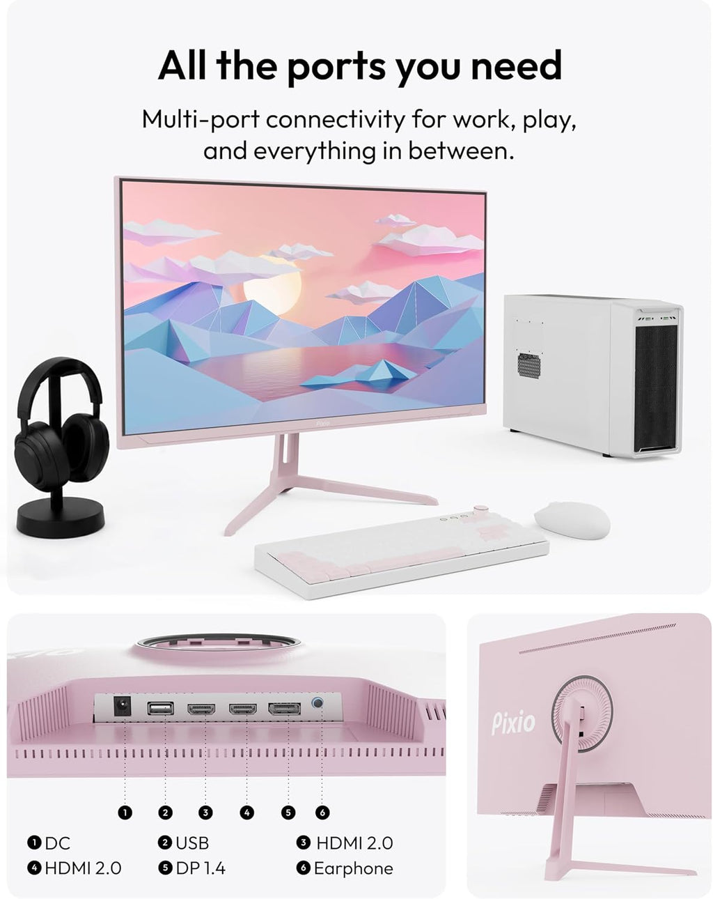 Pixio PX279 Wave Pink 27 inch 240Hz Refresh Rate FHD 1080p Resolution Fast IPS Panel 1ms GTG Response Time Gaming Monitor with Adaptive Sync