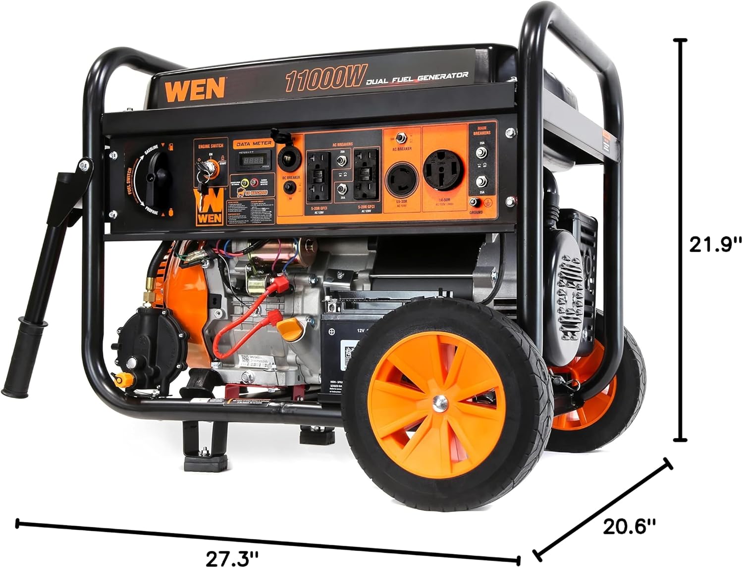 WEN DF1100X 11000-Watt Electric Start Portable Generator with Wheel Kit and CO Shutdown Sensor, Black