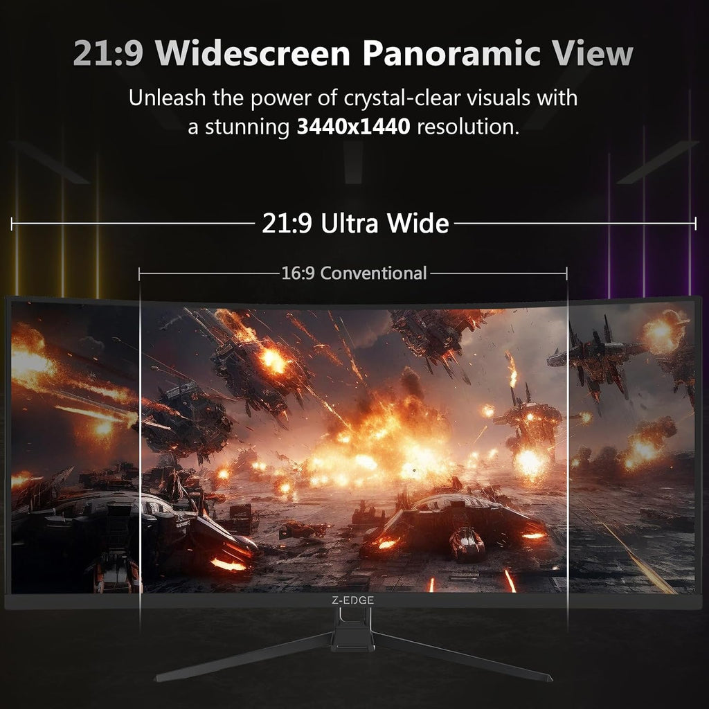 Z-Edge 34' Curved Gaming Monitor, WQHD 1440P 165Hz 144Hz PC Monitor, MPRT 1ms, 21:9 Aspect Ratio, 1500R, 16.7M Colors, 3000:1 Contrast, UG34 Frameless Bezel, 2X DP 1.4 Ports and 2X HDMI 2.0 Port
