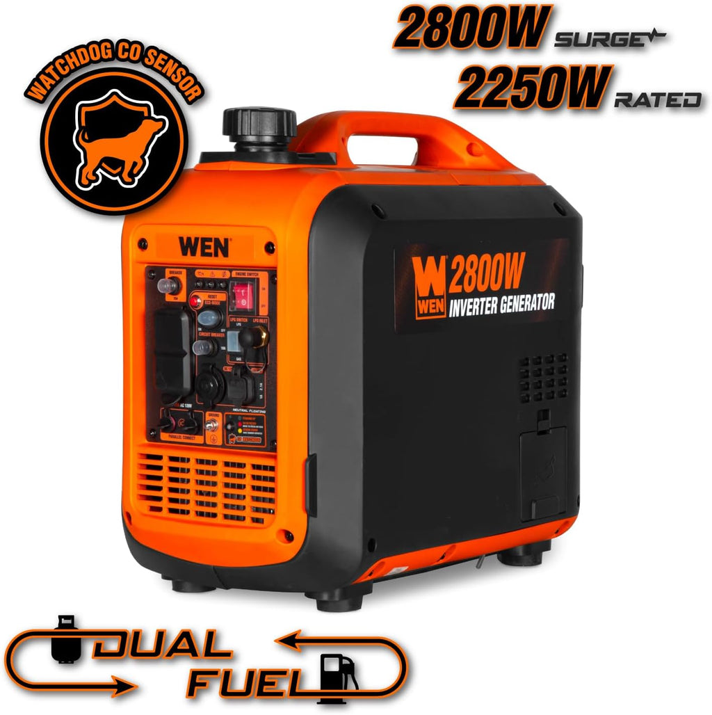 WEN 2800-Watt Dual Fuel Inverter Generator, Quiet, Portable, and Lightweight with Fuel Shut Off and CO Watchdog (DF280iX)