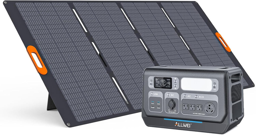 ALLWEI Portable Power Station 2400W(Surge 4800W) with 1x 400W Solar Panel Included, Fast Charge in 1.5H, 4 AC Outlet, LiFePO4 2048Wh Solar Generator for RV Camping Emergency Outdoor Home Use