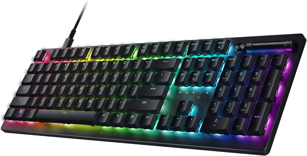 Razer DeathStalker V2 Gaming Keyboard: Low Profile Optical Switches Clicky Purple - Durable Coated Keycaps - Aluminum Top Plate - Multi Function Roller & Media Button - Chroma RGB - Snap Tap