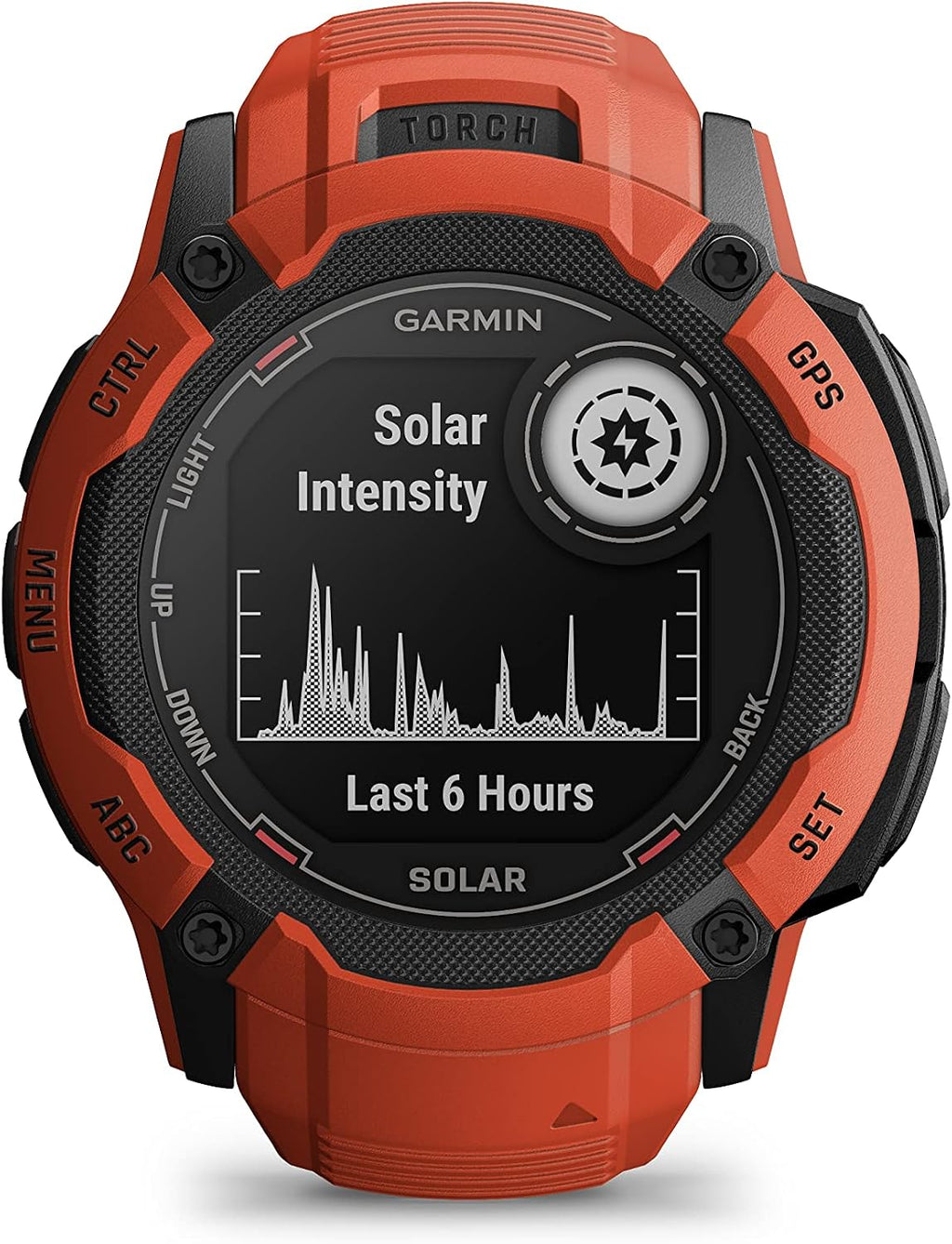 Garmin Instinct 2X Solar, Rugged GPS Smartwatch, Built-in Flashlight, Solar Charging Capability, Multi-Band GNSS, Flame Red (Renewed)