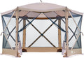 EVER ADVANCED Pop Up Gazebo Screen House Tent for Camping 11.5 ft for 8-10 Person Instant Canopy Shelter with Netting Portable for Outdoor, Backyard, Brown