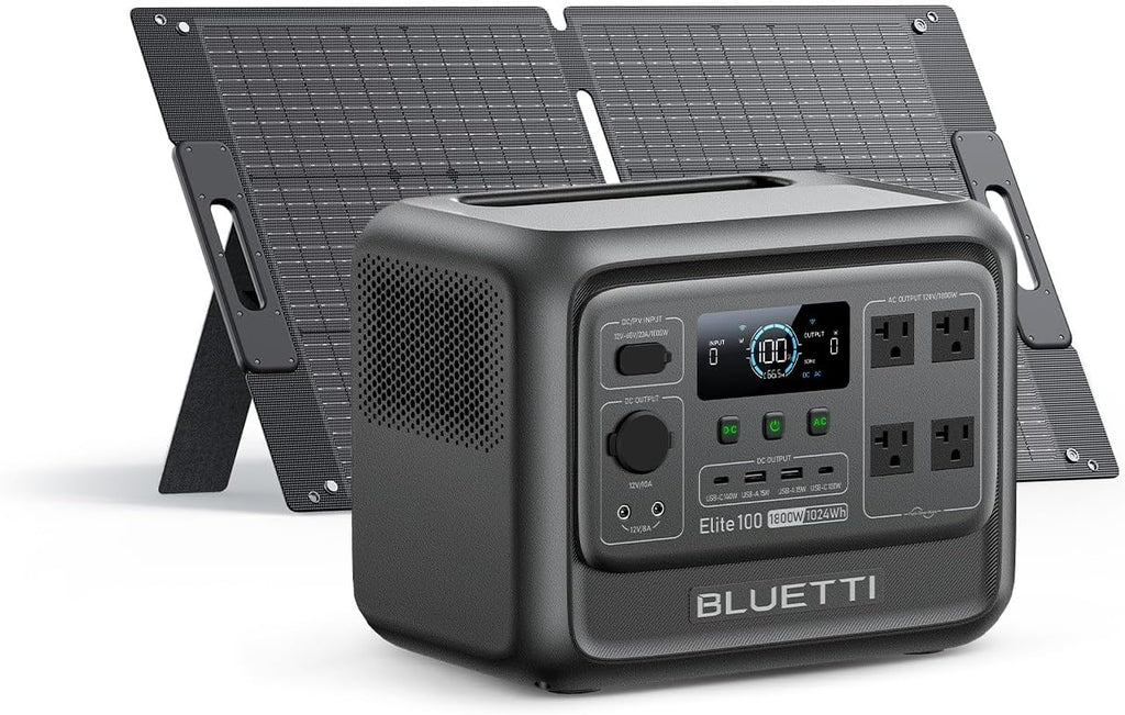 BLUETTI Elite 100 V2 Solar Generator with 100W Solar Panel (Ships Separately), 1024Wh Portable Power Station w/ 4 1800W AC Outlets, 35% Smaller, Ideal for Camping, Emergencies, Backup Power