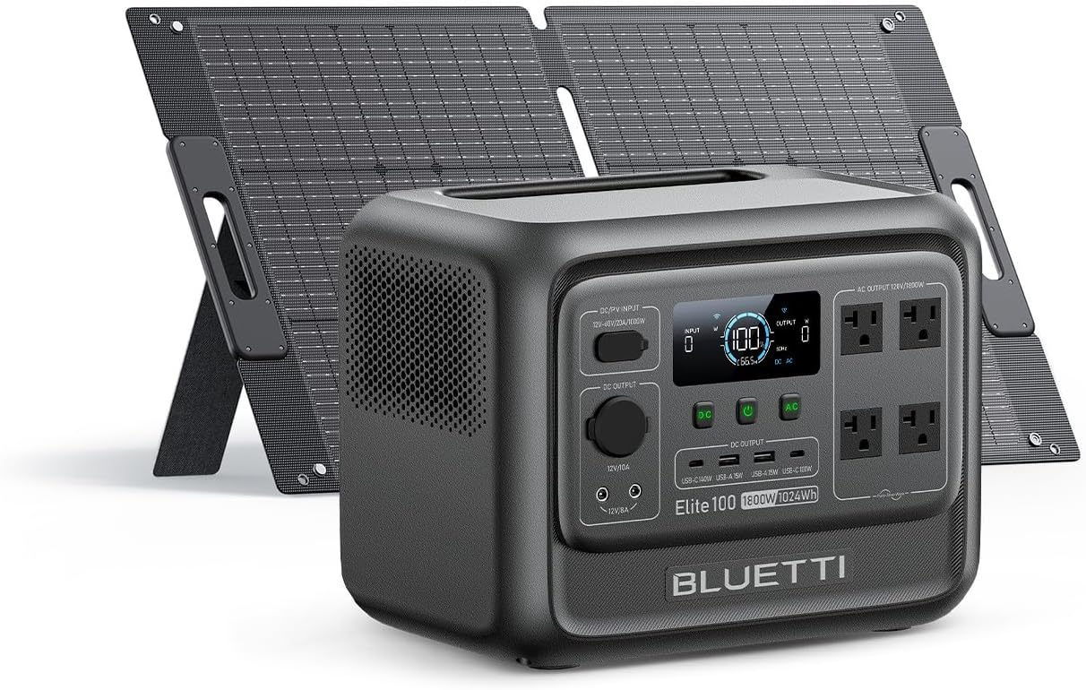 BLUETTI Elite 100 V2 Solar Generator with 100W Solar Panel (Ships Separately), 1024Wh Portable Power Station w/ 4 1800W AC Outlets, 35% Smaller, Ideal for Camping, Emergencies, Backup Power