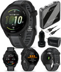 Garmin Forerunner 165 Running Smartwatch, Colorful AMOLED Touchscreen, Training Metrics and Recovery Insights Includes PowerPack, Adapters Bundle, Black/Slate Gray