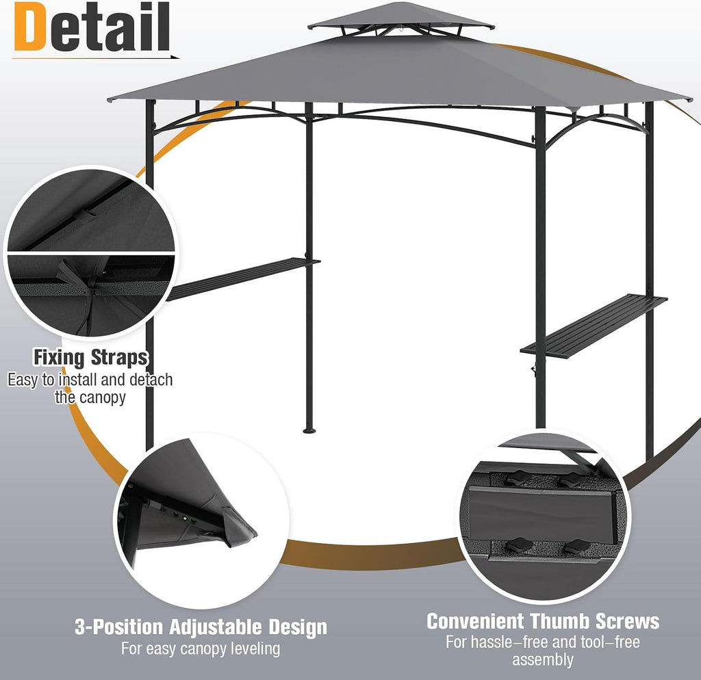 Tangkula 8x5 Ft Grill Gazebo, 2-Tier Barbecue Gazebo with 2 Shelves, 6 Hooks, Metal Frame, Outdoor Grill Canopy for Backyard Garden Poolside (Gray)